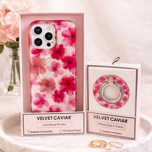 iPhone 16 Pro Max Phone Case Velvet Caviar Pink Blossom floral Case with Grip